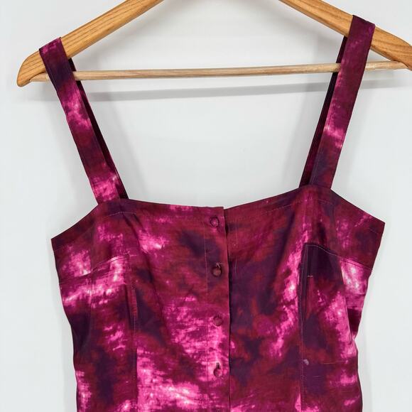 Cinq à Sept Alexa Tie-Dye Pink Burgundy Midi Slit Sz 4 Boho Chic Coastal Summer - Picture 4 of 9